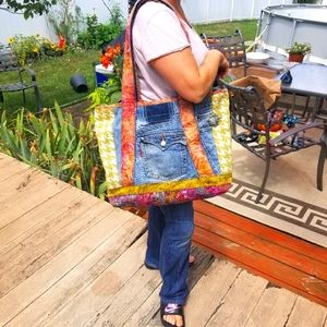 **SOLD** Handcrafted denim jean /batik totebag